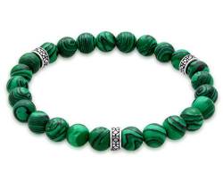 Kuzzoi Buddha Herren Armband mit grünen Malachit Edelstein Perlen und Beads in 925 Sterling Silber oxidiert, Yogaarmband, Energiearmband, Länge 21 cm, elastisch ohne Verschluss von Kuzzoi
