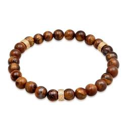 Kuzzoi Buddha Herren Edelstein Armband elastisches aus Tigerauge Perlen (8 mm) Naturstein mit Beads aus 925 Sterling Silber oxidiert Länge 23 cm von Kuzzoi