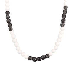 Kuzzoi Buddha Herren Halskette aus recycelten Glas Perlen (7-10 mm) in weiß und Schwarz mit Bead Elementen aus 925 Silber Surferkette für Männer Länge ca. 50 cm von Kuzzoi