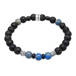 Kuzzoi Buddha Herren Naturstein Armband elastisch aus Lava Perlen (8 mm) mit oxidierten 925 Sterling Silber Elementen und Glas Beads Männer Perlenarmband, Länge 23 cm von Kuzzoi