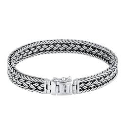 Kuzzoi Buddha Silber-Armband für Herren, handgefertigtes Königskette-Armband aus echten massiven 925 Sterling Silber, Luxus Herren-Armband Gravur, 10mm breit, 38g schwer 0210480118_17 von Kuzzoi