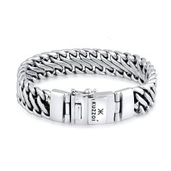 Kuzzoi Buddha Silber-Armband für Herren, handgefertigtes Panzer-Armband aus echtem, massiven 925er Sterling Silber, Luxus Herren-Armband mit Kastenverschluss, 15mm breit, 60 g schwer, Länge 21 cm von Kuzzoi