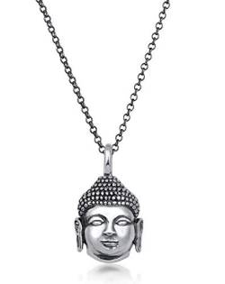 Kuzzoi Exklusive Herren Halskette oxidiert geschwärzt mit Buddha Kopf Anhänger (16 mm) im Vintage Look, Massive Kette für Mann und Freund, Buddhistische Kette aus 925 Sterling Silber, Länge 60 cm von Kuzzoi