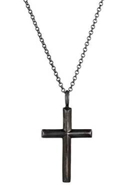 Kuzzoi Exklusive Herren Halskette oxidiert geschwärzt mit Kreuz Anhänger (30 mm) im Basic Style, Massive Kette für Mann und Freund mit religiösem Kreuz aus 925 Sterling Silber, Länge 60 cm (Black) von Kuzzoi