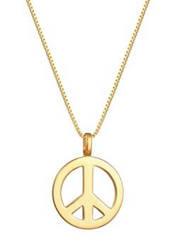 Kuzzoi Exklusive Herren Halskette poliert mit Peace Anhänger (18 mm) im Hippie Look, Goldene Kette für Mann oder Freund, Venezianer Kette aus 925 Sterling Silber vergoldet, Länge 60 cm von Kuzzoi