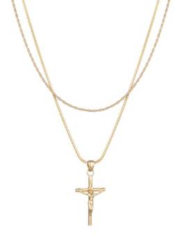 Kuzzoi Halskette Herren 925 Silber vergoldet mit Kreuz Anhänger (28 mm) Kruzifix Layer Kette für den Mann Kettenlänge 50 + 55 cm, 0111741723 von Kuzzoi