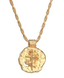 Kuzzoi Herren Halskette mit antiker Münze (14 mm) in 925 Sterling Silber vergoldet handgefertigte maskuline Kette für den Mann mit Kreuz Symbol, Länge 55 cm von Kuzzoi