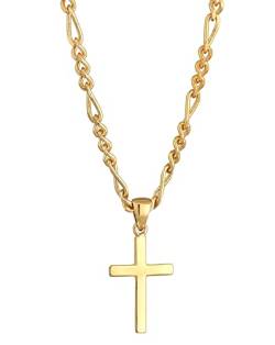 Kuzzoi Herren Halskette poliert mit Kreuz Anhänger (21 mm) im modischen Design, Figarokette für Mann und Freund mit religiösem Kreuz aus 925 Sterling Silber vergoldet, Länge 60 cm (Gold) von Kuzzoi
