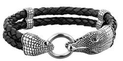 Kuzzoi Herren Leder Armband mit einem als Krokodil gearbeiteten 925 Sterling Silber Verschluss, Länge 23 cm, 232088-023 von Kuzzoi