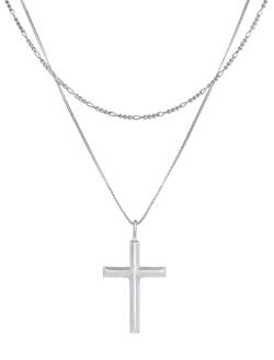 Kuzzoi Herren Silber-Halskette im Layer Look mit Kreuz Anhänger (30 mm), Halskette für den Mann in 925 Sterling Silber poliert, Layer Kette mit Anhänger im zeitlosen Design, Länge 50 cm von Kuzzoi