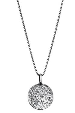 Kuzzoi Herren Silber Halskette mit Coin Anhänger Rund (15 mm), Halskette für den Mann in 925 Sterling Silber, Kette mit strukturierten Plättchen, oxidierte Herrenkette mit Anhänger handgearbeitet von Kuzzoi