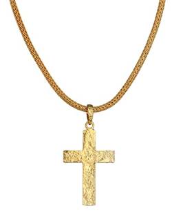 Kuzzoi Herren Silber-Halskette mit Kreuz-Anhänger gehämmert, Herrenkette 925er Sterling Silber vergoldet, Goldene Kette mit Anhänger, massiv und handgearbeitet, Länge 50 cm von Kuzzoi