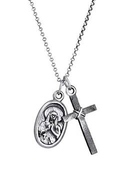 Kuzzoi Herren Silber-Halskette mit Marienbild und Kreuz Anhänger, Symbol Kette für den Mann in 925 Sterling Silber, Herrenkette mit Maria-Anhänger und Anhänger, handgearbeitet von Kuzzoi