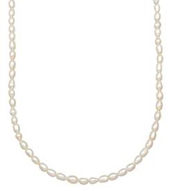 Kuzzoi Herren Silber Halskette mit Süßwasserperlen (4-4.5 mm) oval geformt, Perlenkette für den Mann in 925 Sterling Silber, Unisex Halskette mit Perlen, Länge 42 + 5 cm von Kuzzoi