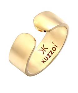 Kuzzoi Herrenring Bandring breit in 925 Sterling Silber vergoldet, Herren Silberring (8 mm) mit offener Ringschiene, Bandring für Männer, Ringgröße 60 von Kuzzoi