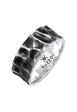 Kuzzoi Herrenring im Hammerschlag Design, Bandring massiv (10 mm) breit in 925 Sterling Silber, Silberring geschmiedet oxidiert, Ring für Männer, Bikerring, Ringgröße 60 – 66, 0602891921 (58) von Kuzzoi