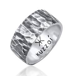 Kuzzoi Herrenring im Hammerschlag Design, Bandring massiv 10 mm breit in 925 Sterling Silber, Silberring gehämmert oxidiert, Ring für Männer im Biker Look, Ringgröße 60, 0604992820_60 von Kuzzoi