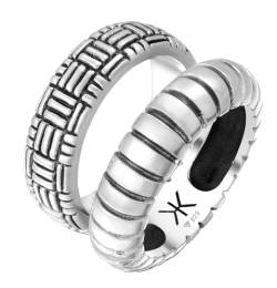 Kuzzoi Herrenringe Ring Set 2 stilvolle Bandringe aus 925 Sterling Silber für Männer mit oxidierten Details trendiges Silber Ring Set für Herren Ringgröße 64 von Kuzzoi