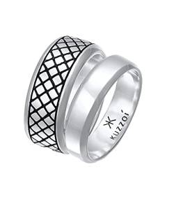 Kuzzoi Herrenringe Ring Set Silber, 2 Stück Bandringe oxidiert-poliert in 925 Sterling Silber, Silberringe für Männer im Basic und Casual Look, Silber Ring Set Herren, Ringgröße 64 von Kuzzoi