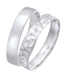 Kuzzoi Herrenringe Ring Set Silber, 2 Stück Bandringe poliert 925 Sterling Silber, Silberringe für Männer Basic und Hammerschlag Look, Silber Ring Set Herren, Ringgröße 64, 0606480722_64 von Kuzzoi