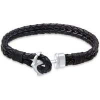 Kuzzoi Lederarmband Herren Basic Anker Echtleder Geflochten 925 Silber, Anker von Kuzzoi