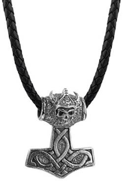 Kuzzoi Männer Lederhalskette mit Thors-Hammer Anhänger aus massiven 925 Sterling Silber, Kette aus geflochtenem Rinderleder in schwarz, Dicke 5,5mm, Exklusive Herren Ketten mit Anhänger ZOI-003-55 von Kuzzoi