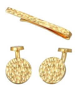 Kuzzoi Manschettenknöpfe Coin Design & Krawattennadel für Herren im gehämmerten Look, Herren Accessoire Set aus 925 Sterling Silber, Stilvolles Männer Geschenk für Hochzeit und Geburtstag (Gold) von Kuzzoi