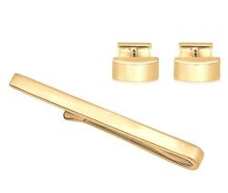 Kuzzoi Manschettenknöpfe & Krawattennadel für Herren im goldenen Design, Herren Basic Accessoire Set aus 925 Sterling Silber vergoldet, Männer Geschenk für Hochzeit und Geburtstag von Kuzzoi