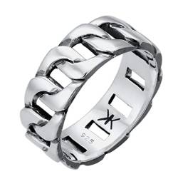 Kuzzoi Massiver Herrenring(8mm) im Panzer Design schwarz oxidiert, Bandring für Männer aus 925 Sterling Silber, Ring im Chunky Chain Look, Ringgröße 56, 0608382919_56 von Kuzzoi