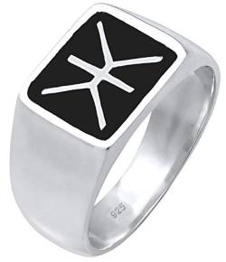 Kuzzoi Siegelring Herrenring, massiv 14 mm breit in 925 Sterling Silber, schwarz Emaille Logo, Ring für Männer in der Ringgröße 60 – 66, 0601860719 (62 (19.7)) von Kuzzoi
