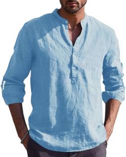 Kvruhuiy Herren Langarm Leinenhemd Baumwolle Hemd Herbst Winter Freizeithemd Men's Beach Shirts Himmelblau M von Kvruhuiy