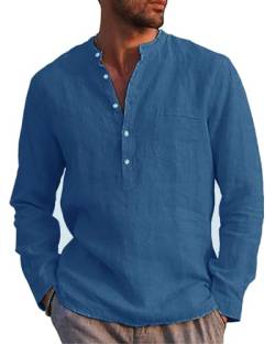 Kvruhuiy Leinenhemd Herren Baumwolle Sommerhemd Strandhemd Freizeithemd Men'Casual Henley Shirts Blau L von Kvruhuiy
