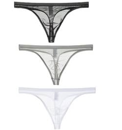 Kwelt Herren String Erotik Tanga String Bikini Thongs String Reizvoll Shorts Unterhose Underpants String, M, Black+white+grey von Kwelt