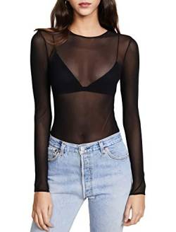 Kyerivs Damen Mesh Tops Langarm Durchsichtig Bluse Schwarz Sexy Clubwear Shirts, Schwarz, Mittel von Kyerivs