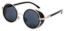 Kyiduo Steampunk Sonnenbrille Herren Dame Runde Vintage Sonnenbrille Rund Retro Sonnenbrille UV400 Schutz Metallrahmen Fahrerbrille Sportbrille Sonnenbrillen (Gold/Black) von Kyiduo