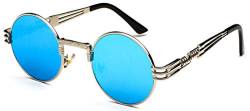 Kyiduo Vintage Steampunk Sonnenbrille Frauen Männer Runde John Lennon Hippie Sonnenbrille UV400 Metallrahmen Golf, Autofahren, Outdoor Sport (Silver,blue) von Kyiduo