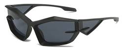 Kyiduo Wrap Around Sonnenbrille für Damen und Herren Y2k Cateye Sportbrille UV400 (Black/Black) von Kyiduo