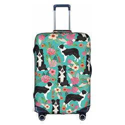 Kyliele Border Collie Florals Reisekoffer, staubdicht, Gepäckschutz, Gepäckkoffer, Zubehör, Urlaub, weiß, M von Kyliele