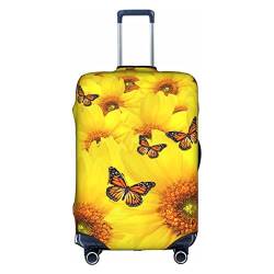 Kyliele Gelbe Blumen Schmetterlinge Reise Staubdichte Kofferabdeckung Gepäckschutz Gepäck Kofferraum Koffer Zubehör Urlaub, weiß, L von Kyliele