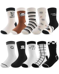 Kyopp 10 Paar Socken Kinder Baumwolle für Jungen & Mädchen Lustige Socken, Mittelhohe Strümpfe Niedlich Cartoon Motive 25-37EU (Panda+Jungtier XL) von Kyopp