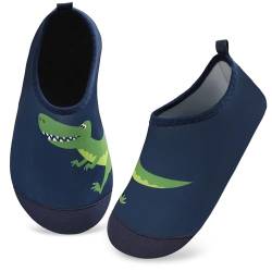 Kyopp Badeschuhe Wasserschuhe Kinder Mädchen Jungen Aqua Barfuss Non-Slip für Meer Schwimm Surf Strand Baby (2024-Dinosaurier-Dunkelblau 22/23 EU) von Kyopp