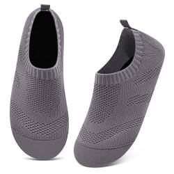 Kyopp Hausschuhe Damen Herren Atmungsaktive Rutschfest Hüttenschuhe Gummisohle Leichte Bequem Pantoffeln Slip on Stricken Barfußschuhe Slippers（Dunkelgrau40/41EU） von Kyopp