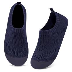 Kyopp Hausschuhe Damen Herren Atmungsaktive Rutschfest Hüttenschuhe Gummisohle Leichte Bequem Pantoffeln Slip on Stricken Barfußschuhe Slippers（Marineblau36/37EU） von Kyopp