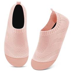 Kyopp Hausschuhe Damen Herren Atmungsaktive Rutschfest Hüttenschuhe Gummisohle Leichte Bequem Pantoffeln Slip on Stricken Barfußschuhe Slippers（Nude-Orange38/39EU） von Kyopp