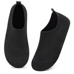 Kyopp Hausschuhe Damen Herren Atmungsaktive Rutschfest Hüttenschuhe Gummisohle Leichte Bequem Pantoffeln Slip on Stricken Barfußschuhe Slippers（Schwarz36/37EU） von Kyopp