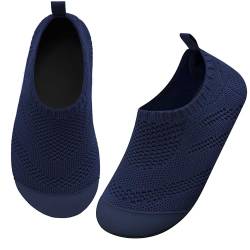 Kyopp Hausschuhe Kinder Junge Mädchen Barfussschuhe Rutschfeste GummiSohle Lauflernschuhe Atmungsaktives Weicher Baby Pantoffeln(Einfarbig-Marineblau 28/29EU) von Kyopp