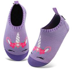 Kyopp Hausschuhe Kinder Junge Mädchen Pantoffeln Atmungsaktive rutschfest Weich Barfussschuhe für Lauflernschuhe Kleinkinder Schuhe Kindergarten Unisex (Einhorn Lila 28/29EU) von Kyopp