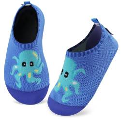 Kyopp Hausschuhe Kinder Junge Mädchen Pantoffeln Atmungsaktive rutschfest Weich Barfussschuhe für Lauflernschuhe Kleinkinder Schuhe Kindergarten Unisex (Oktopus Dunkelblau 32/33EU) von Kyopp