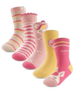 Kyopp Lustige Socken Kinder Mädchen Funny Socken Einhorn Lustig Animals Cotton Socken mit motiv Crew Socks 5 Pairs 29-33 von Kyopp