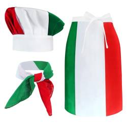 Kyson Italienische Flagge Koch Kostüm Italienische Taille Schürze und Pilz Chef Hut Bandana Pizza Chef Lätzchen Backen Grillen Kochen Geschenk, Setzen Sie einen, Einheitsgröße von Kyson